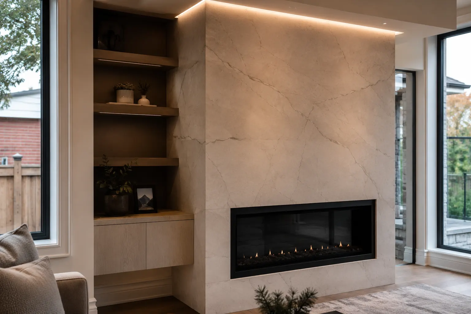 Completed Fireplace Feature Walls Toronto, designed and built by Andare Homes